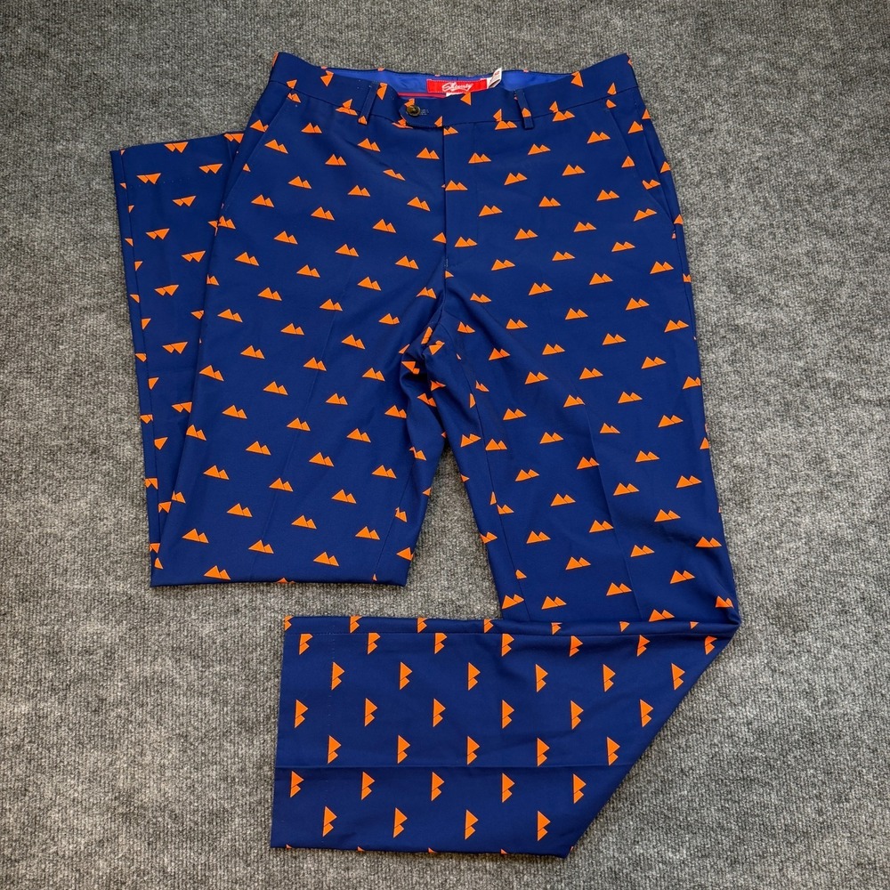 Shinesty Pants Men 32x32 Blue Orange Mountain Print Dress Pants Polyester